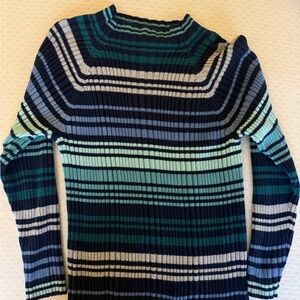 Studio Works Navy and Teal Striped Sweater